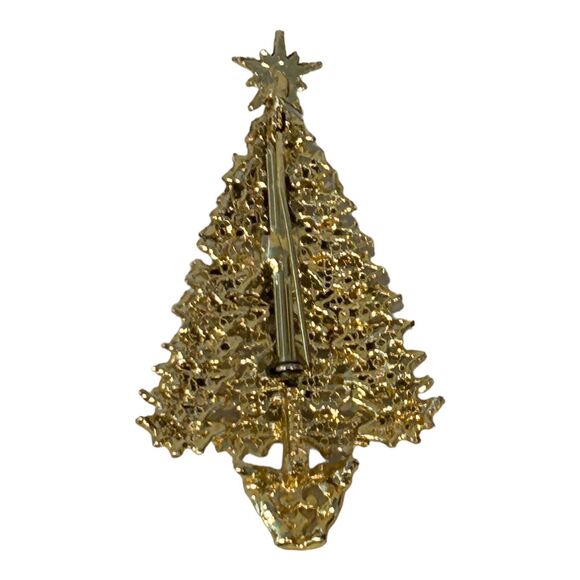 Tancer II Gold Tone Holly Multicolor Rhinestone Christmas Tree Brooch Pin - Picture 5 of 10